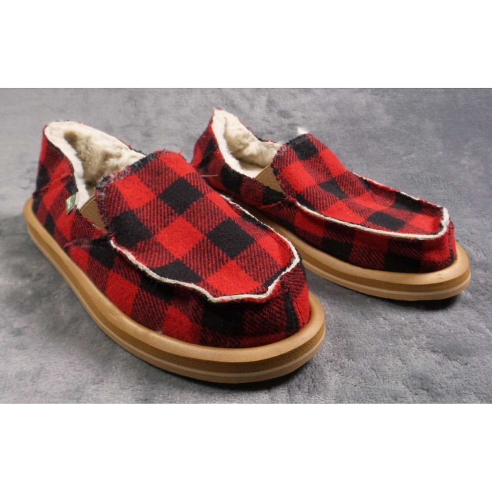 Sanuk Donna Buffalo Chill Shoes Womens Size 7 Red Flannel Upper Comfort